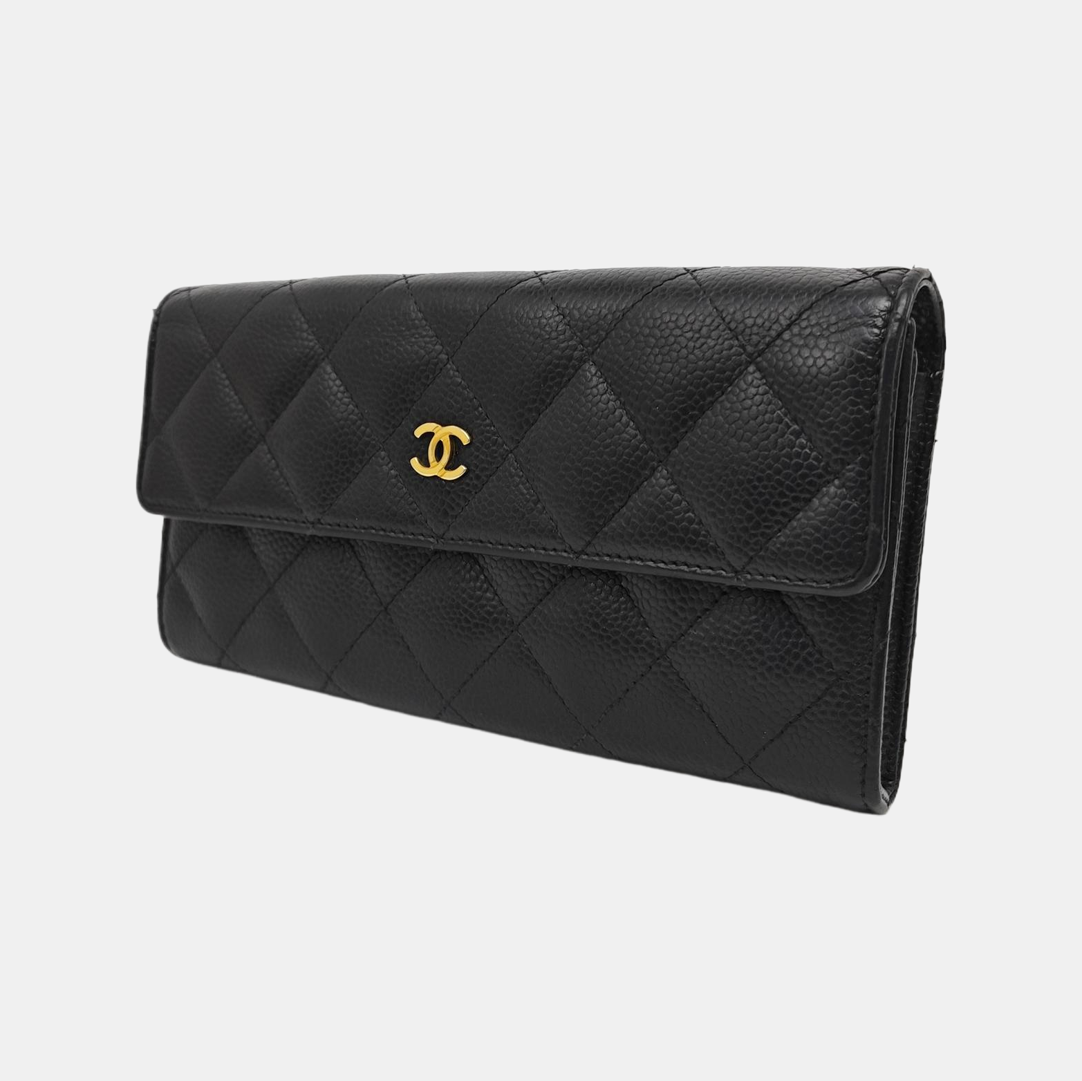 Quilted Grained Calfskin Wallet Black