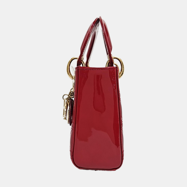 Authenticated pre-owned  Lady Dior Mini Quilted Patent Leather Red - Tote Bag at Looply