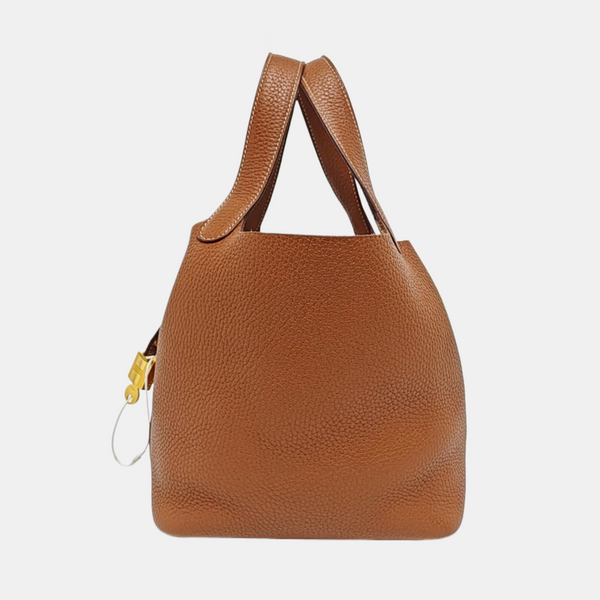 Authenticated pre-owned  Picotin Lock 18 Clemence Brown - Bucket Bag at Looply