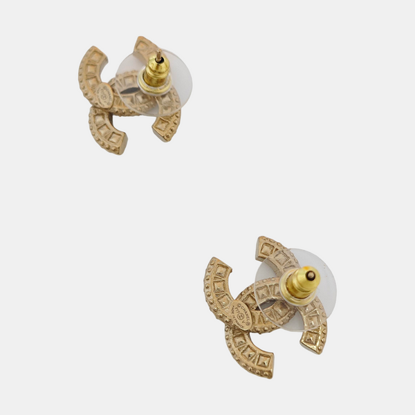 CC Logo Metal Gold Stud Earrings