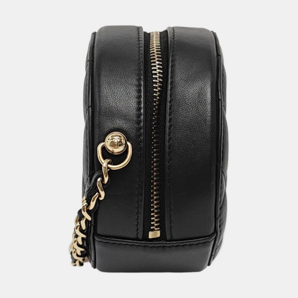 ROUND Quilted Lambskin Black