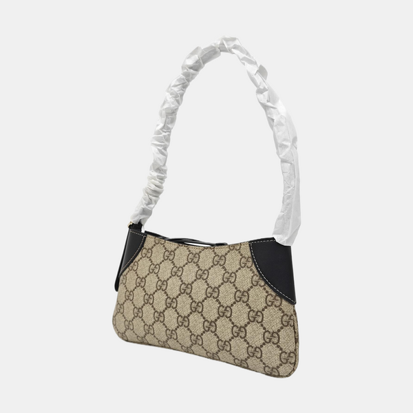 GG Emblem Small Monogram Coated Canvas Beige