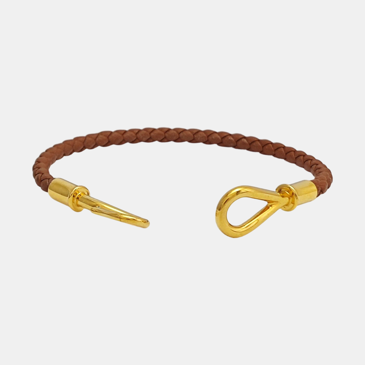 Jumbo Hook Leather Brown Bangle