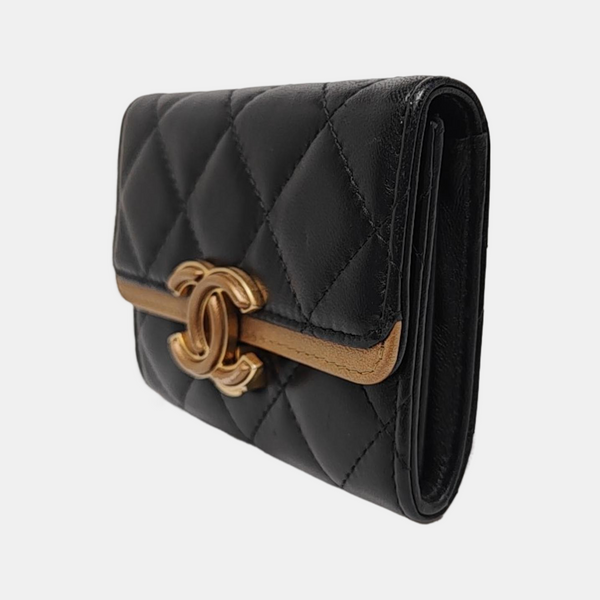 Quilted Lambskin Card Holder Black