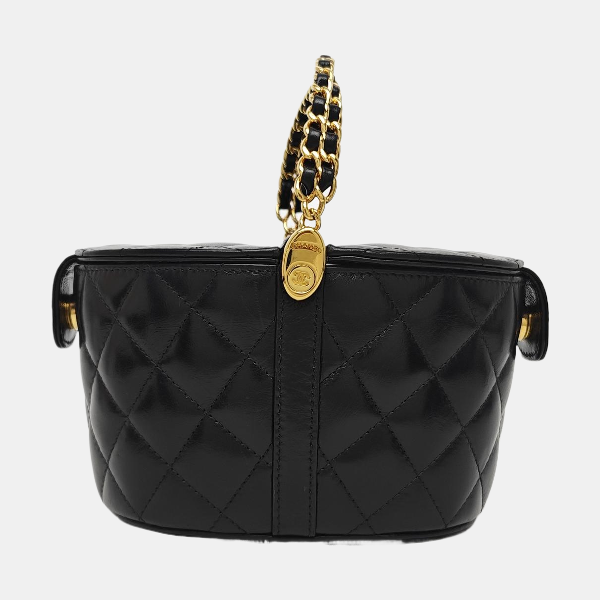 Quilted Calfskin Top Handle Bag Black