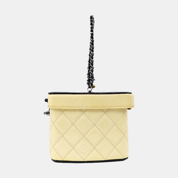 Quilted Patent Leather Top Handle Bag Yellow