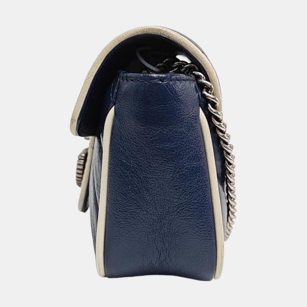Authenticated pre-owned  GG Marmont Super Mini Quilted Calfskin Blue - Crossbody Bag at Looply