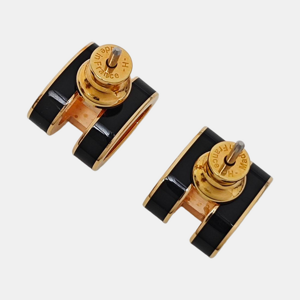 Pop H Metal Black Stud Earrings
