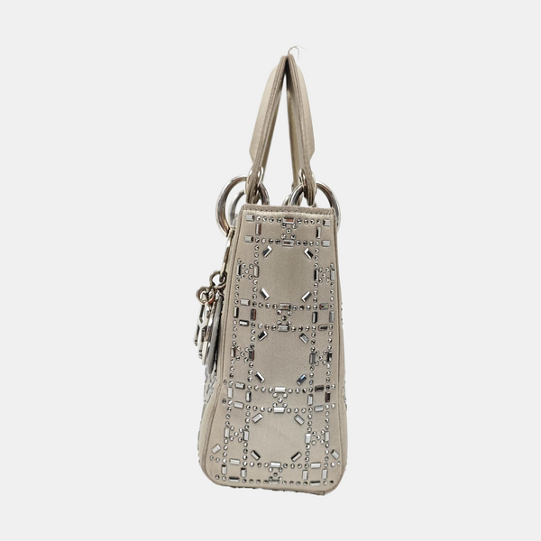 Authenticated pre-owned  Lady Dior Mini Cannage Silk Satin Gray - Tote Bag at Looply