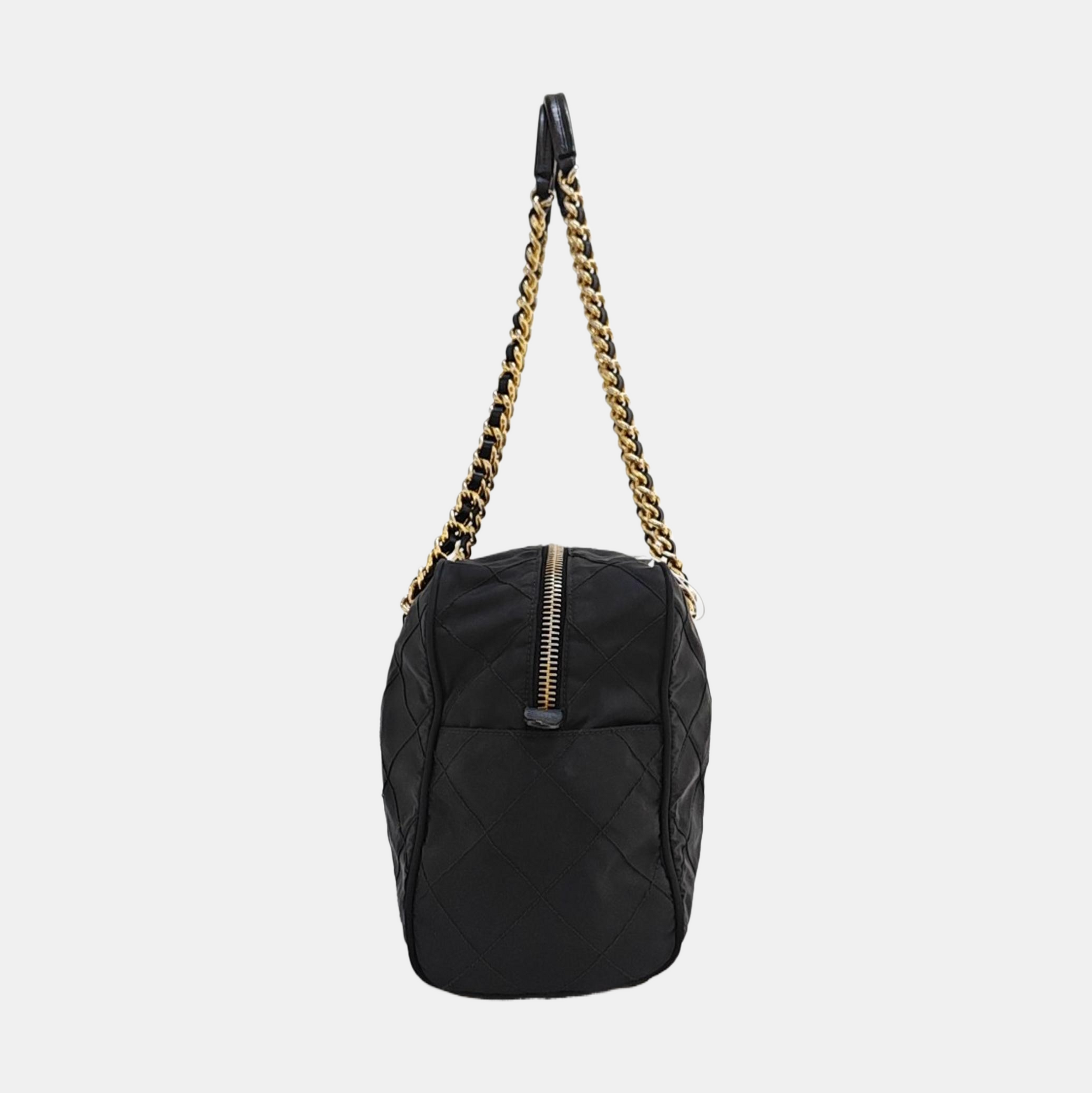 Chain Tote Quilted Nylon Black
