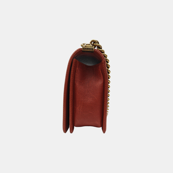 BOY CHANEL Large Quilted Grained Calfskin Red