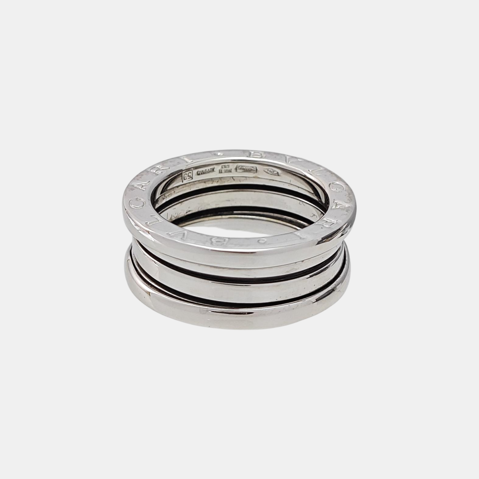B.ZERO1 18k White Gold Silver Ring EU 53