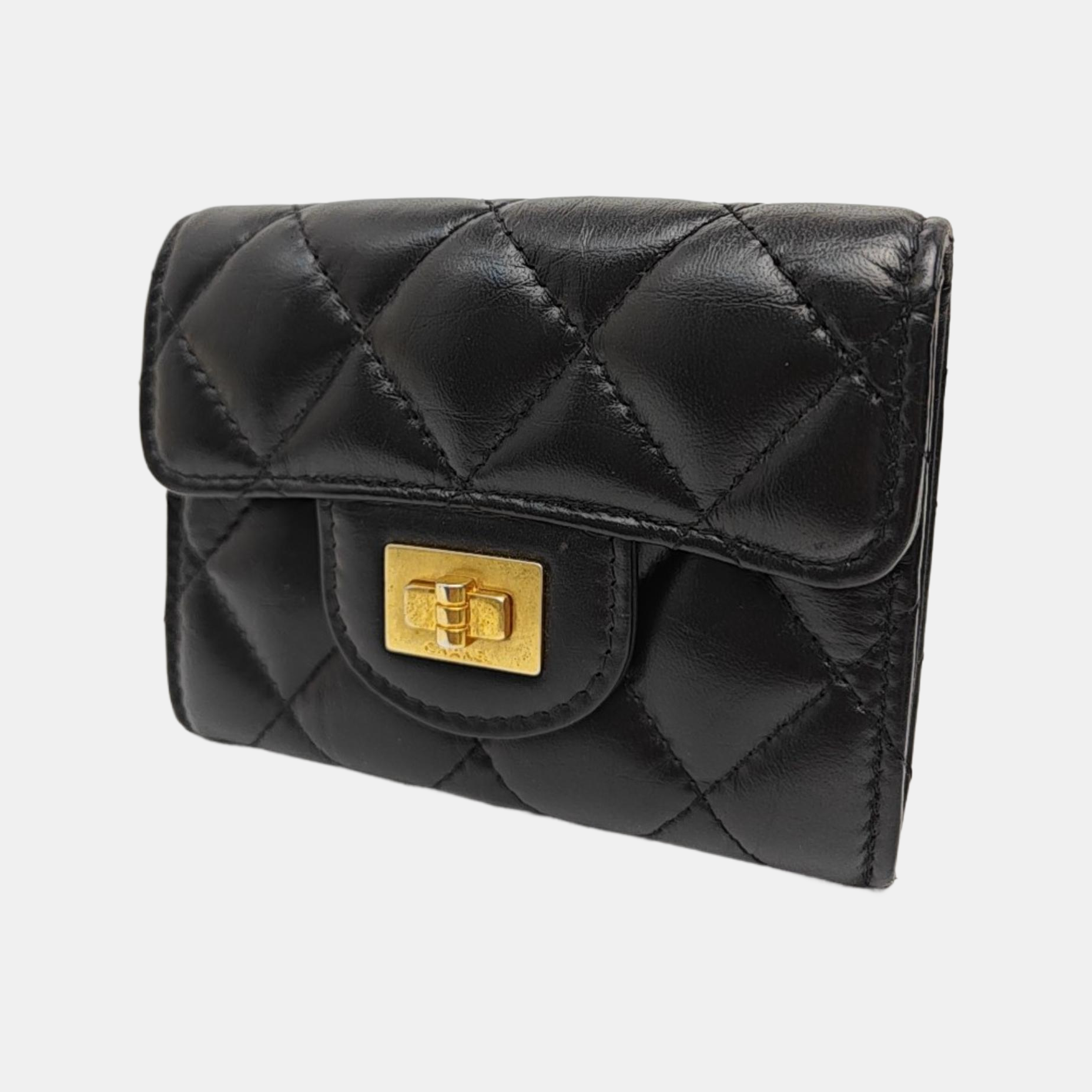 2.55 225 (small) Quilted Calfskin Black Card Holder