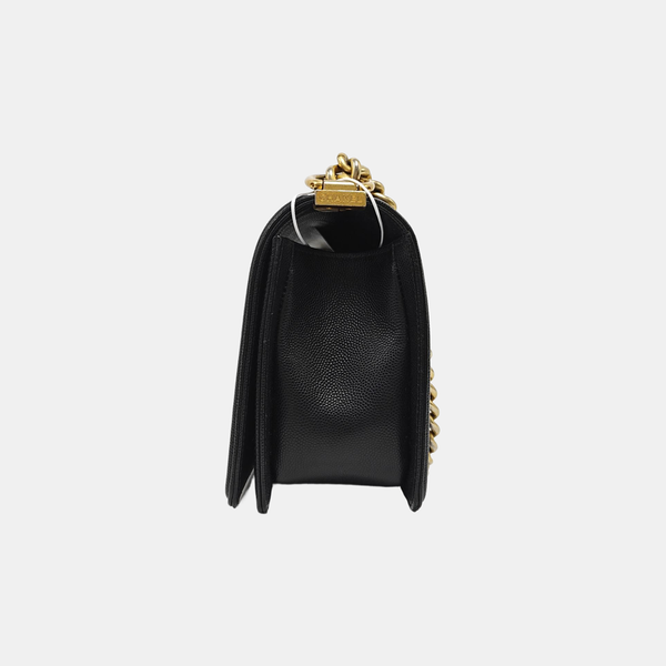 BOY CHANEL Medium Quilted Grained Calfskin Black