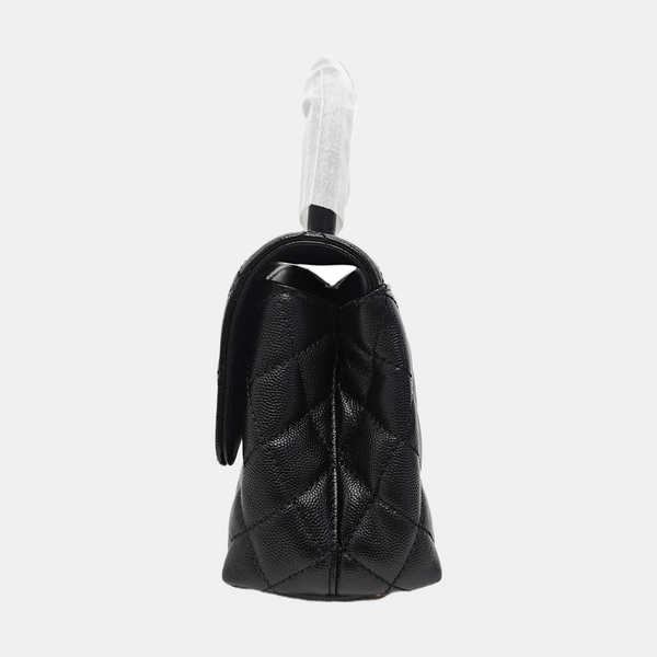 COCO HANDLE Small Quilted Grained Calfskin Black