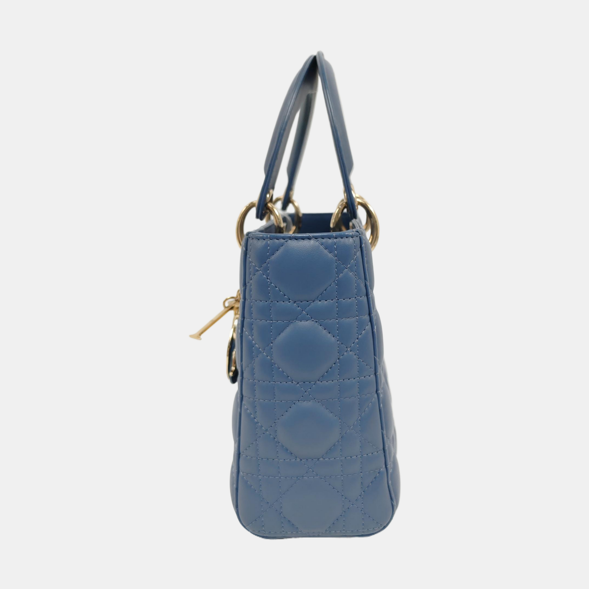 Lady Dior Small Cannage Lambskin Blue