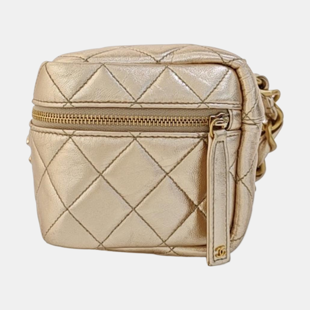 Quilted Lambskin Top Handle Bag Gold
