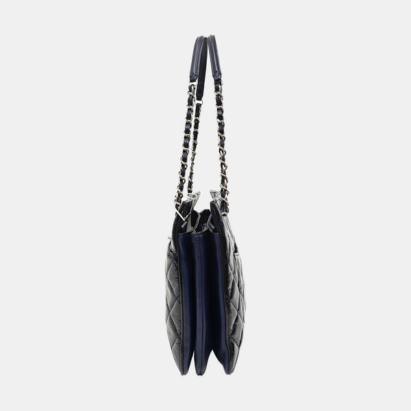 Quilted Patent Leather Top Handle Bag Blue