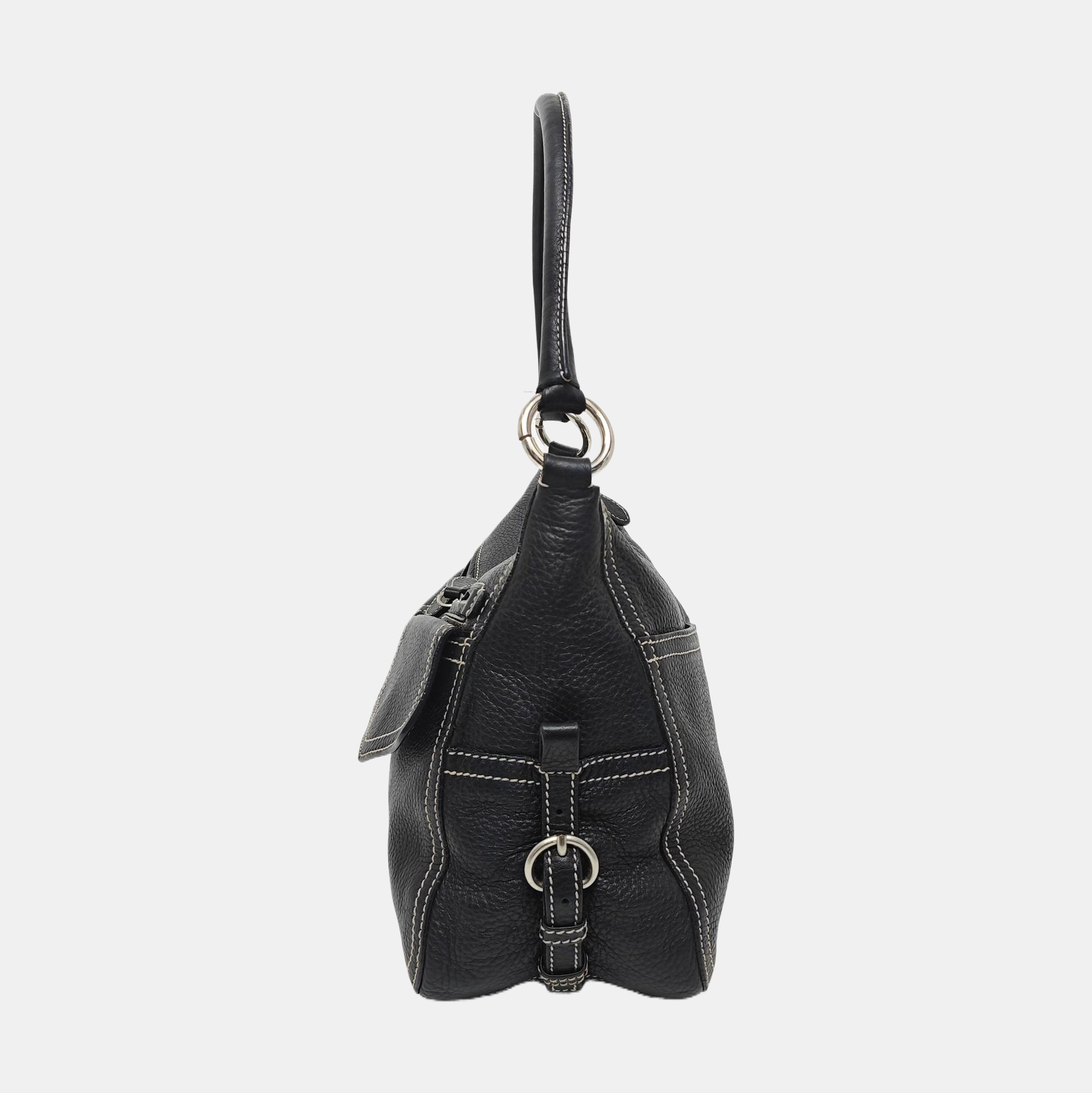 Leather Top Handle Bag Black
