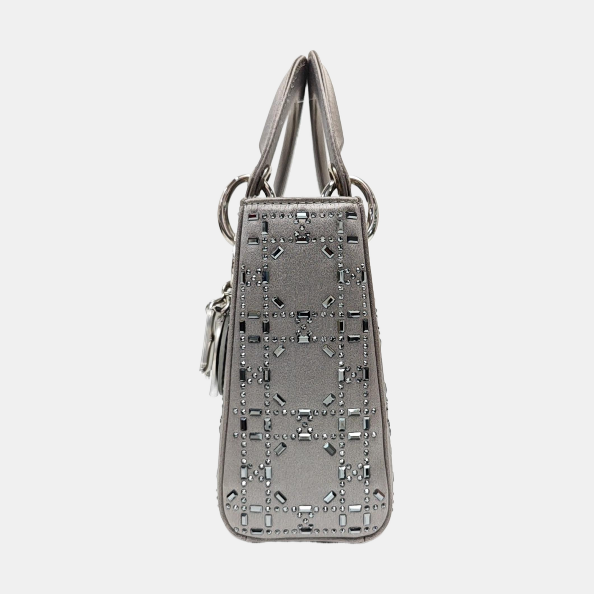 Lady Dior Mini Cannage Silk Satin Gray