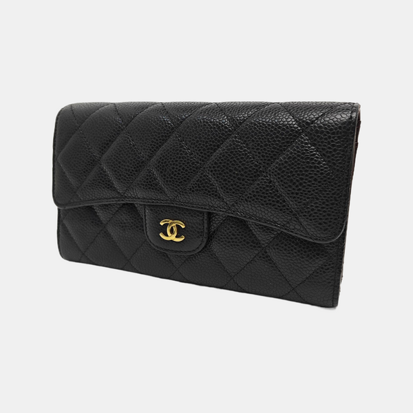 CLASSIC FLAP Mini Quilted Grained Calfskin Black Wallet