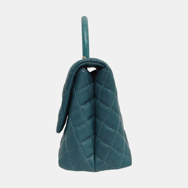COCO HANDLE Medium Quilted Grained Calfskin Blue