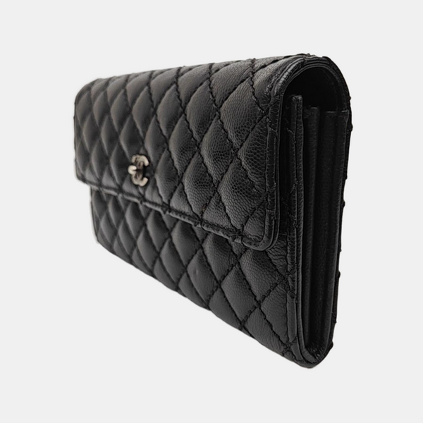 Quilted Grained Calfskin Wallet Black