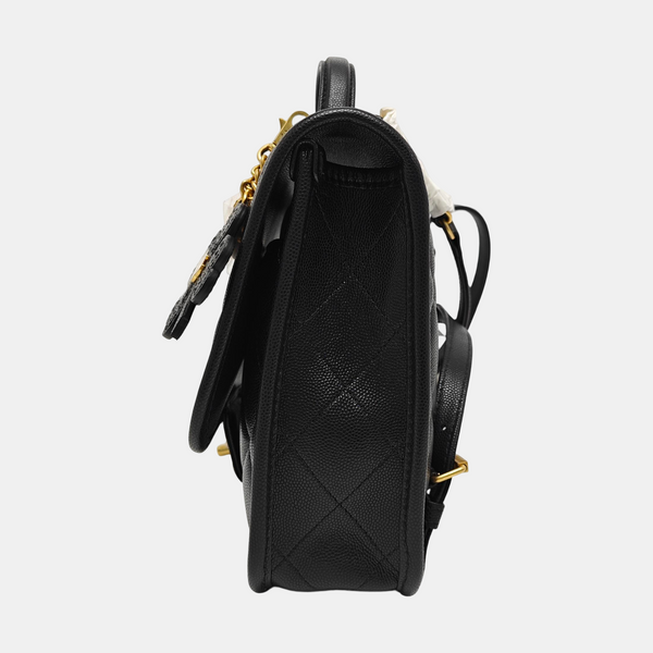 Quilted Grained Calfskin Backpack Black