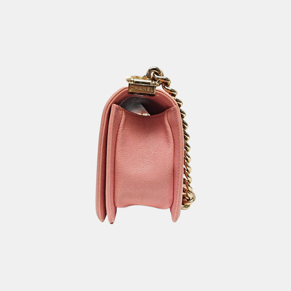 BOY CHANEL Mini Quilted Grained Calfskin Pink