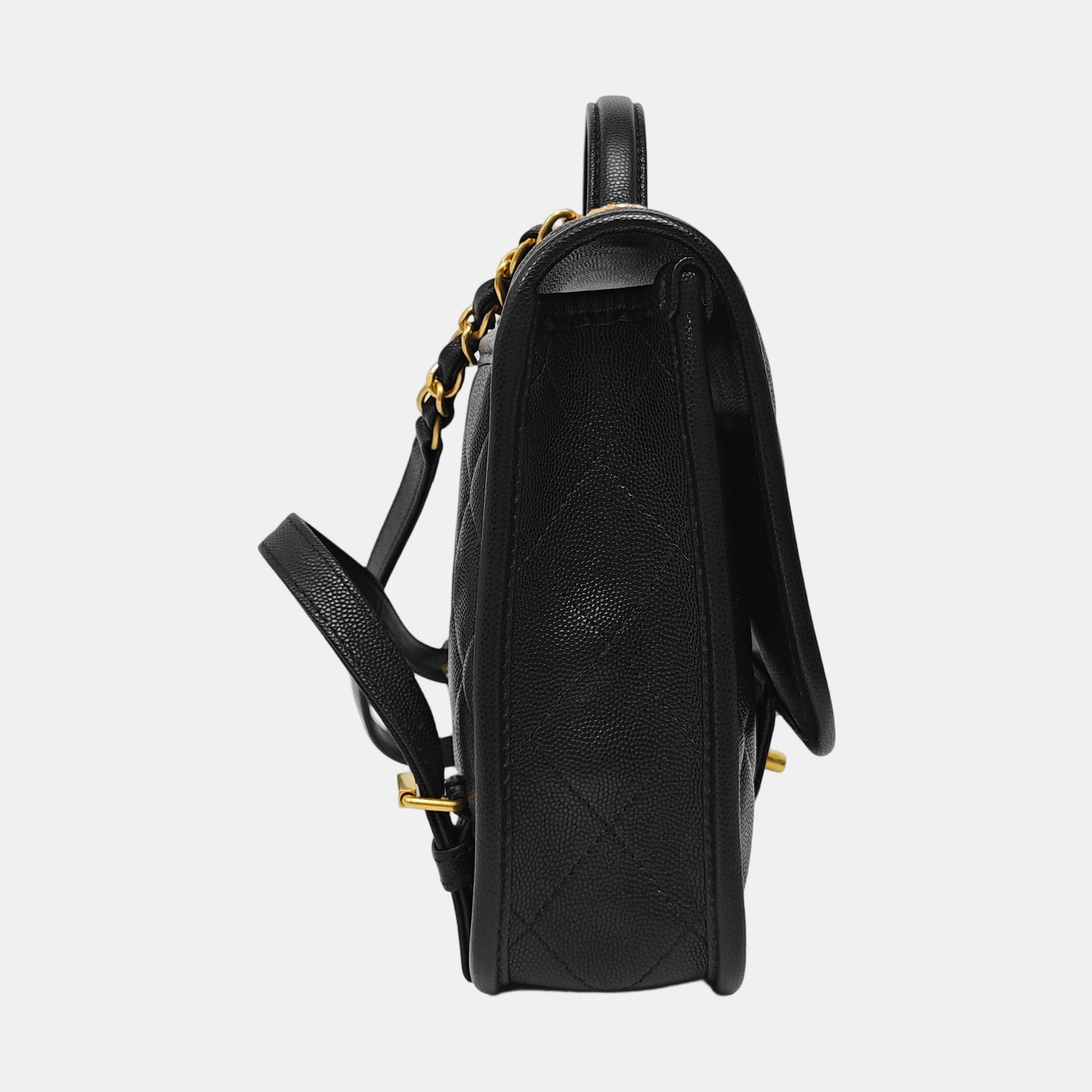 Quilted Grained Calfskin Backpack Black