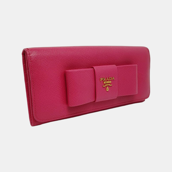 Fiocco Bow Calfskin Pink Wallet