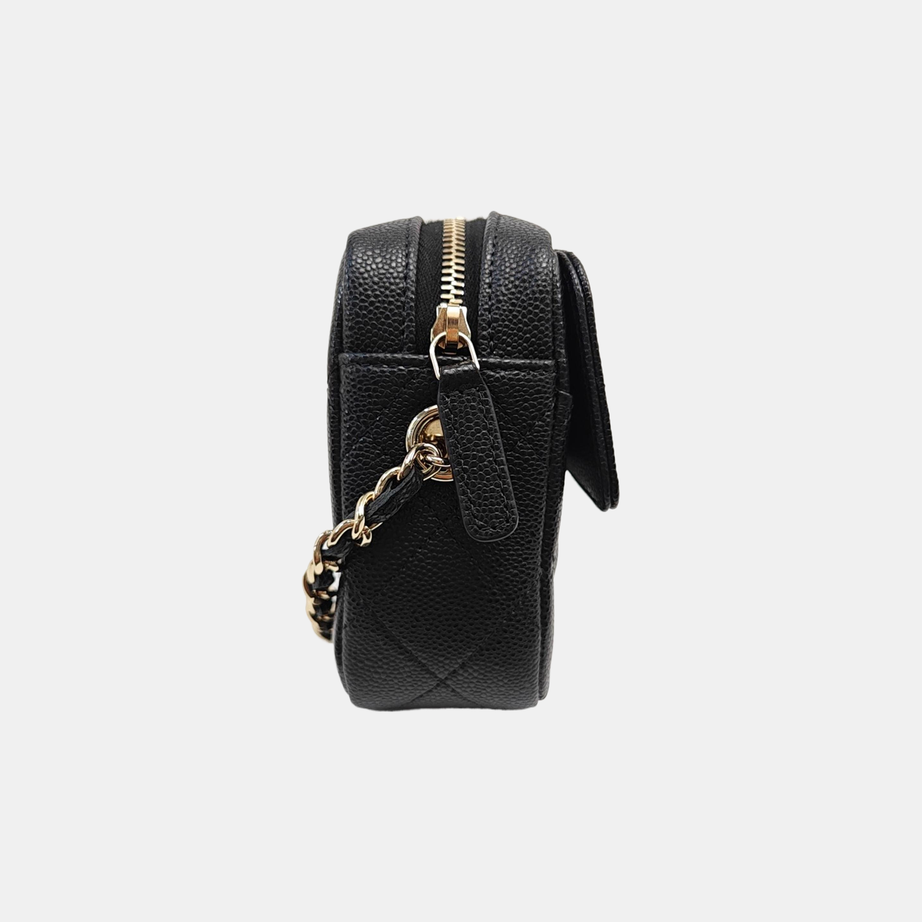 Quilted Grained Calfskin Shoulder Bag Black