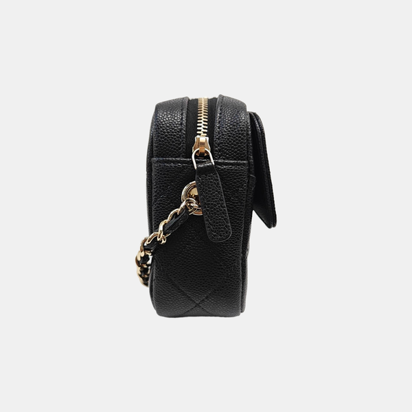 Quilted Grained Calfskin Shoulder Bag Black
