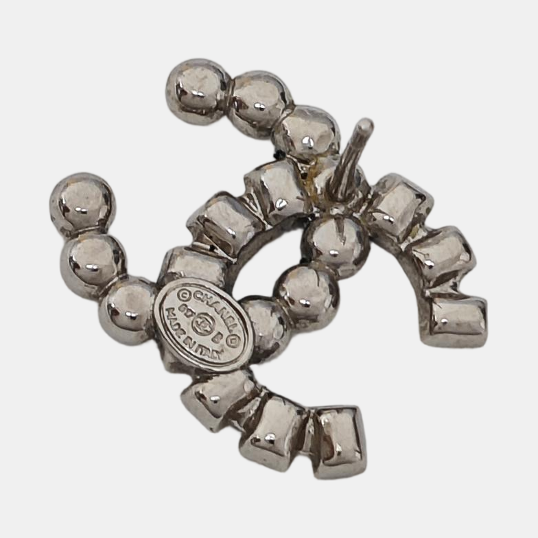 CC Logo Metal Gray Stud Earrings