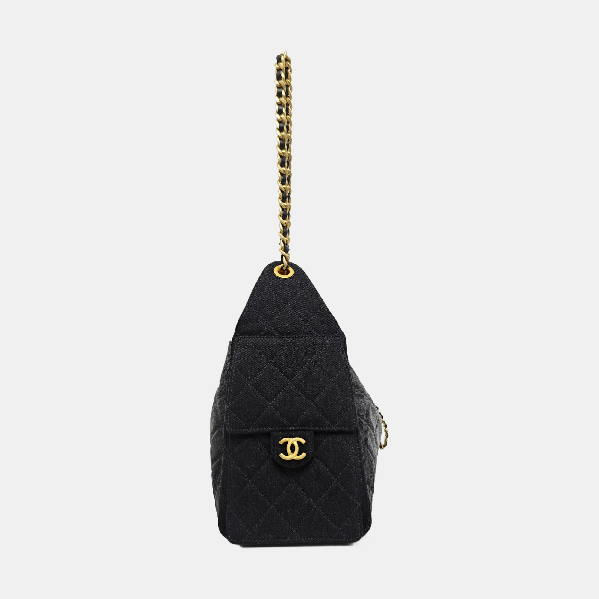 CHANEL 25 Small Quilted Denim Black