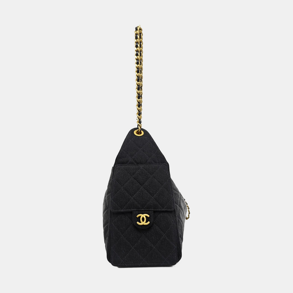 CHANEL 25 Small Quilted Denim Black
