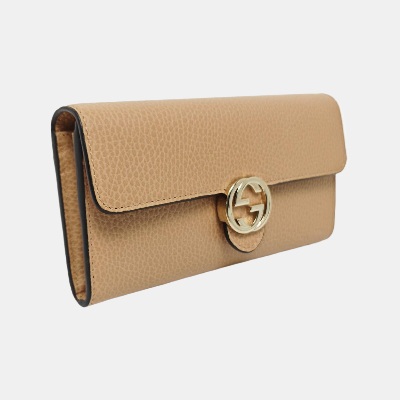 Cartera de piel de becerro marrón con G entrelazadas