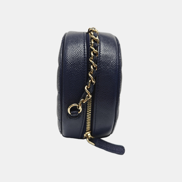 Quilted Grained Calfskin Shoulder Bag Blue