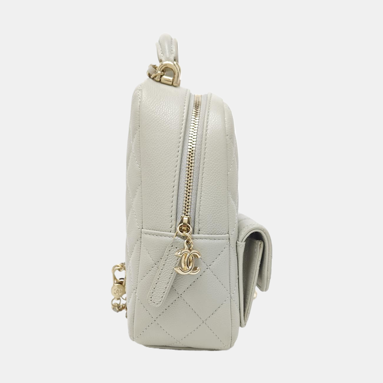Quilted Grained Calfskin Backpack Mini Gray