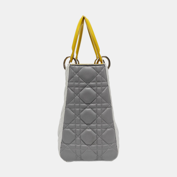 Authenticated pre-owned  Lady Dior Medium Quilted Lambskin Grey - Tote Bag at Looply