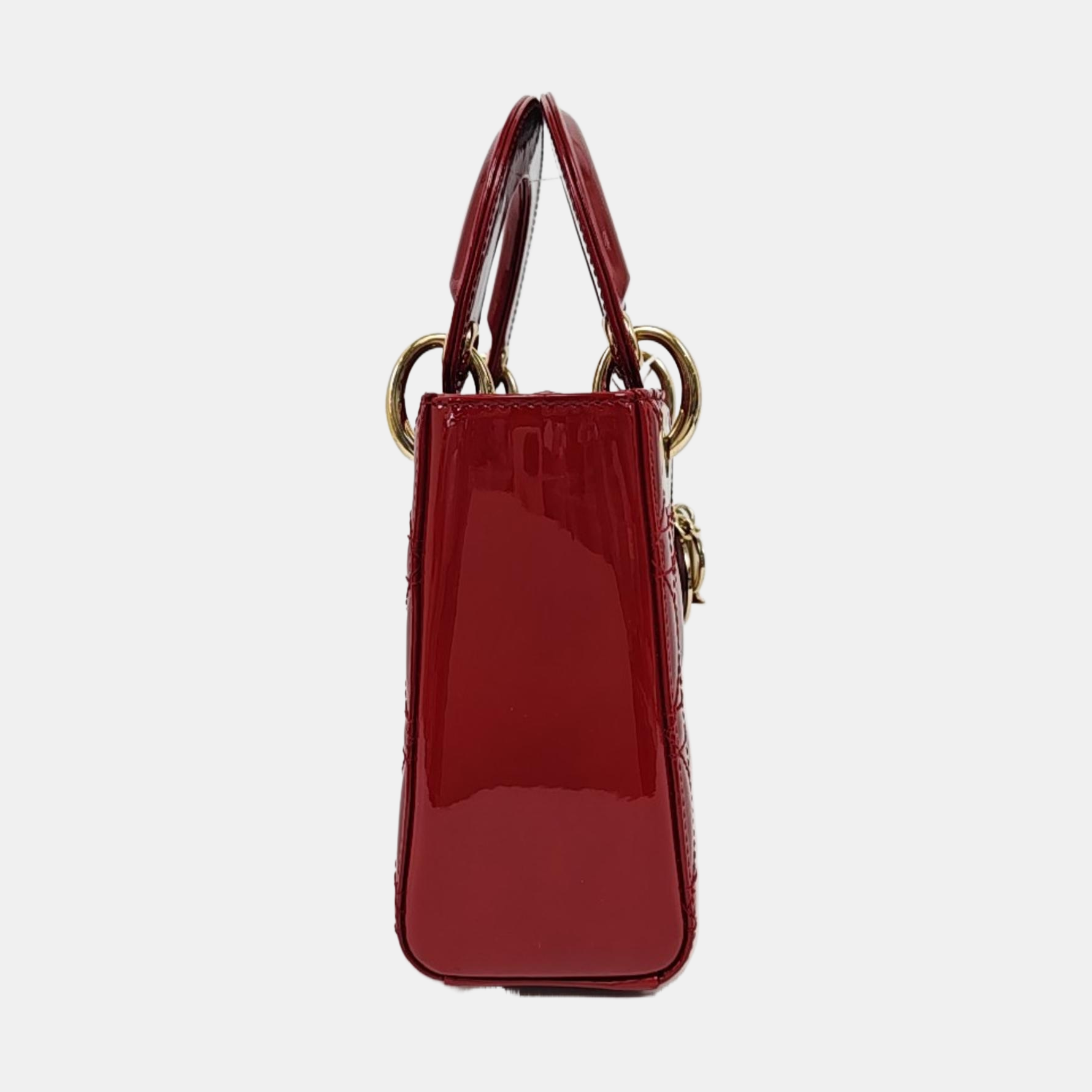 Authenticated pre-owned  Lady Dior Mini Quilted Patent Calfskin Red - Tote Bag at Looply