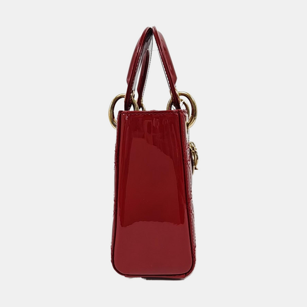 Authenticated pre-owned  Lady Dior Mini Quilted Patent Calfskin Red - Tote Bag at Looply