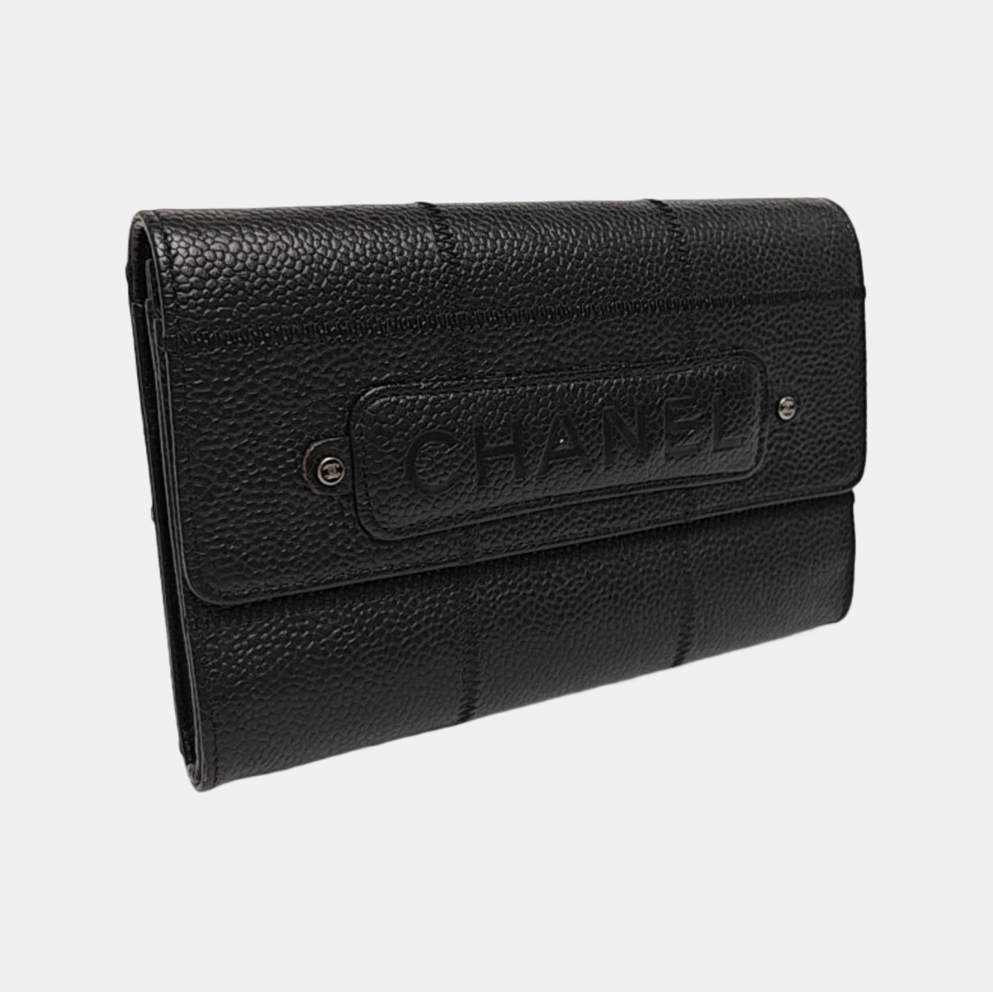 Quilted Grained Calfskin Wallet Black