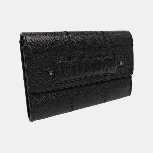 Quilted Grained Calfskin Wallet Black