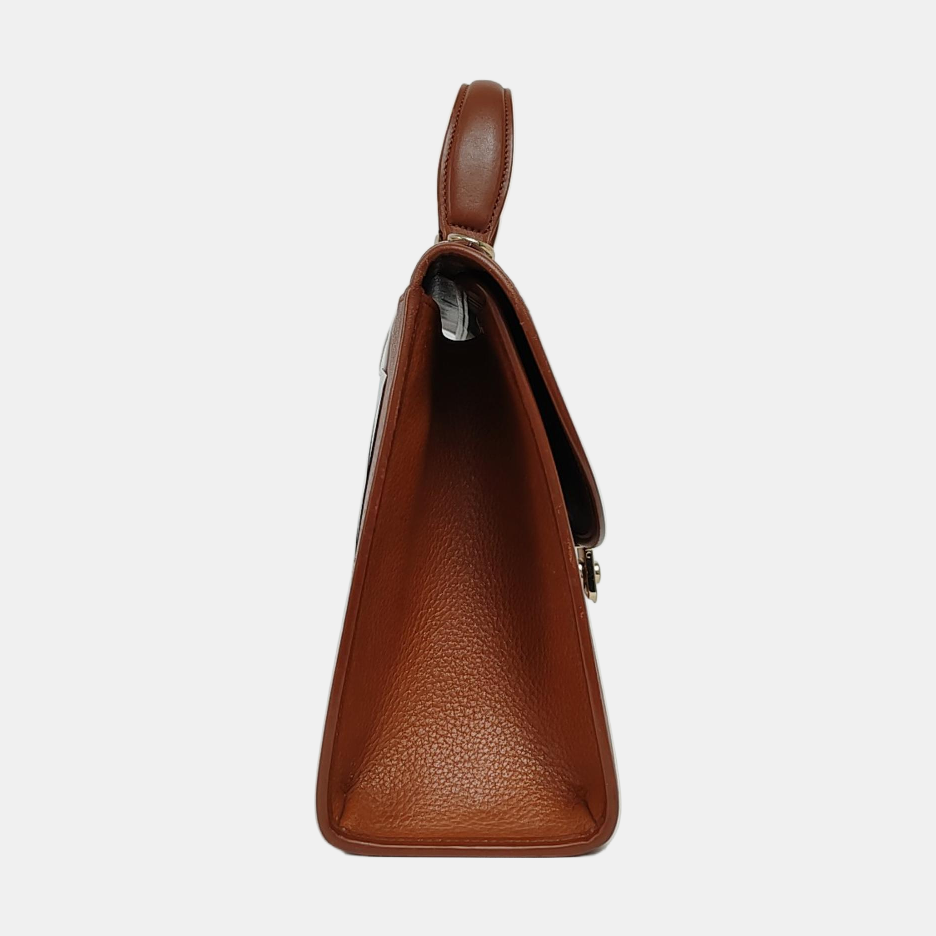 Calfskin Top Handle Bag Brown