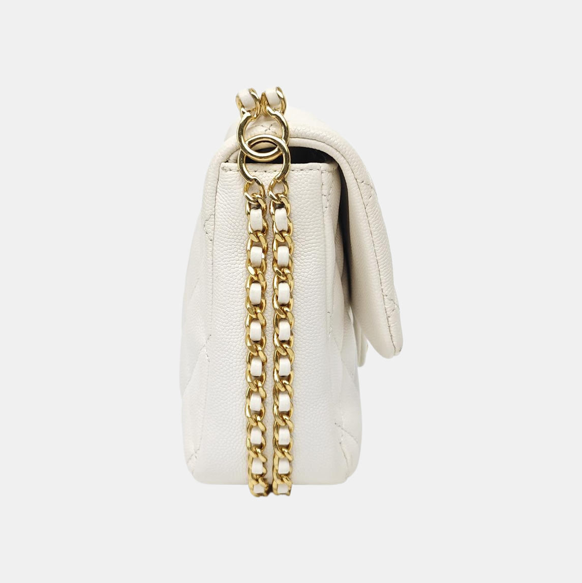 Quilted Grained Calfskin Shoulder Bag White