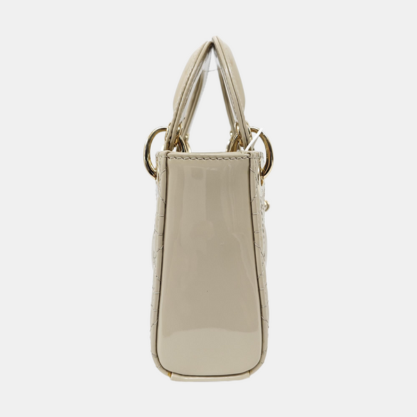 Lady Dior Super Mini Cannage Patent Leather Beige