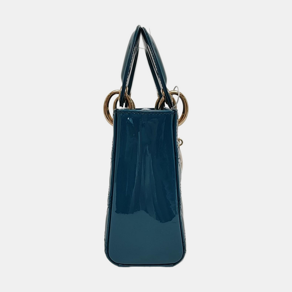 Lady Dior Mini Cannage Patent Leather Blue