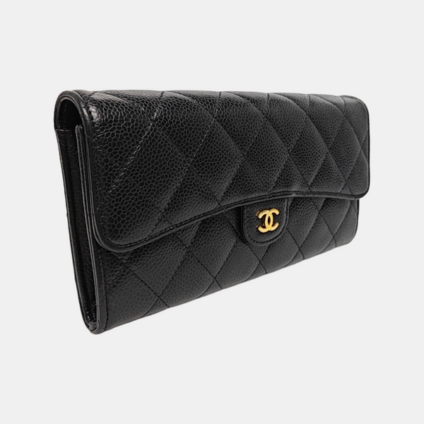 CLASSIC FLAP Mini Quilted Grained Calfskin Black Wallet