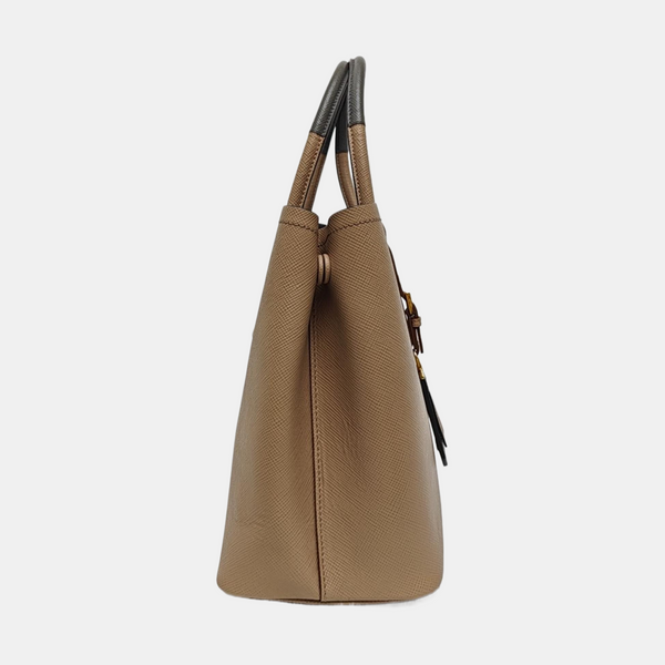 Double Medium Saffiano Calfskin Beige